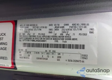 2018 Ford Transit Van Base W/Sliding Pass-Side Cargo Door из США, поврежденный, VIN 1FTYR1YM6JKB34801